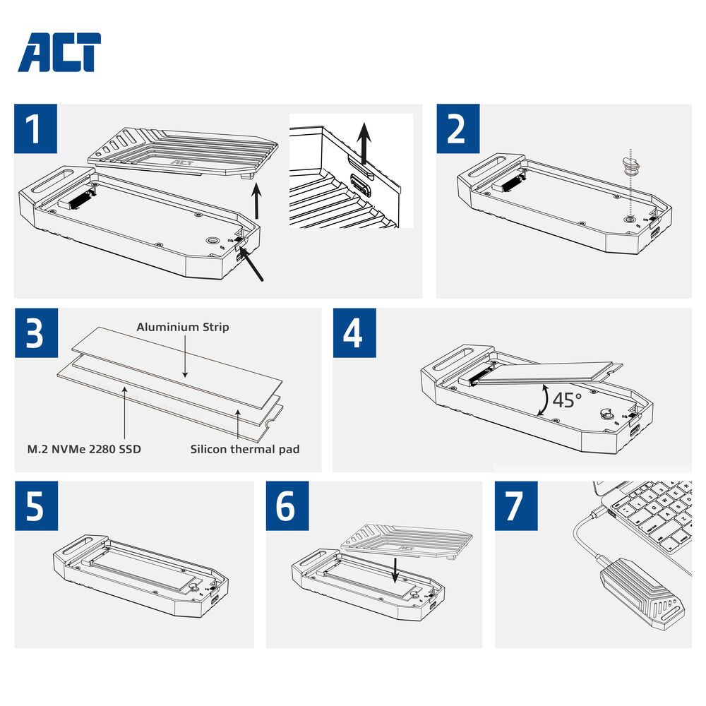 ACT AC1625 USB 40 Gbps M.2 2280 NVMe / PCIe SSD tok Grey