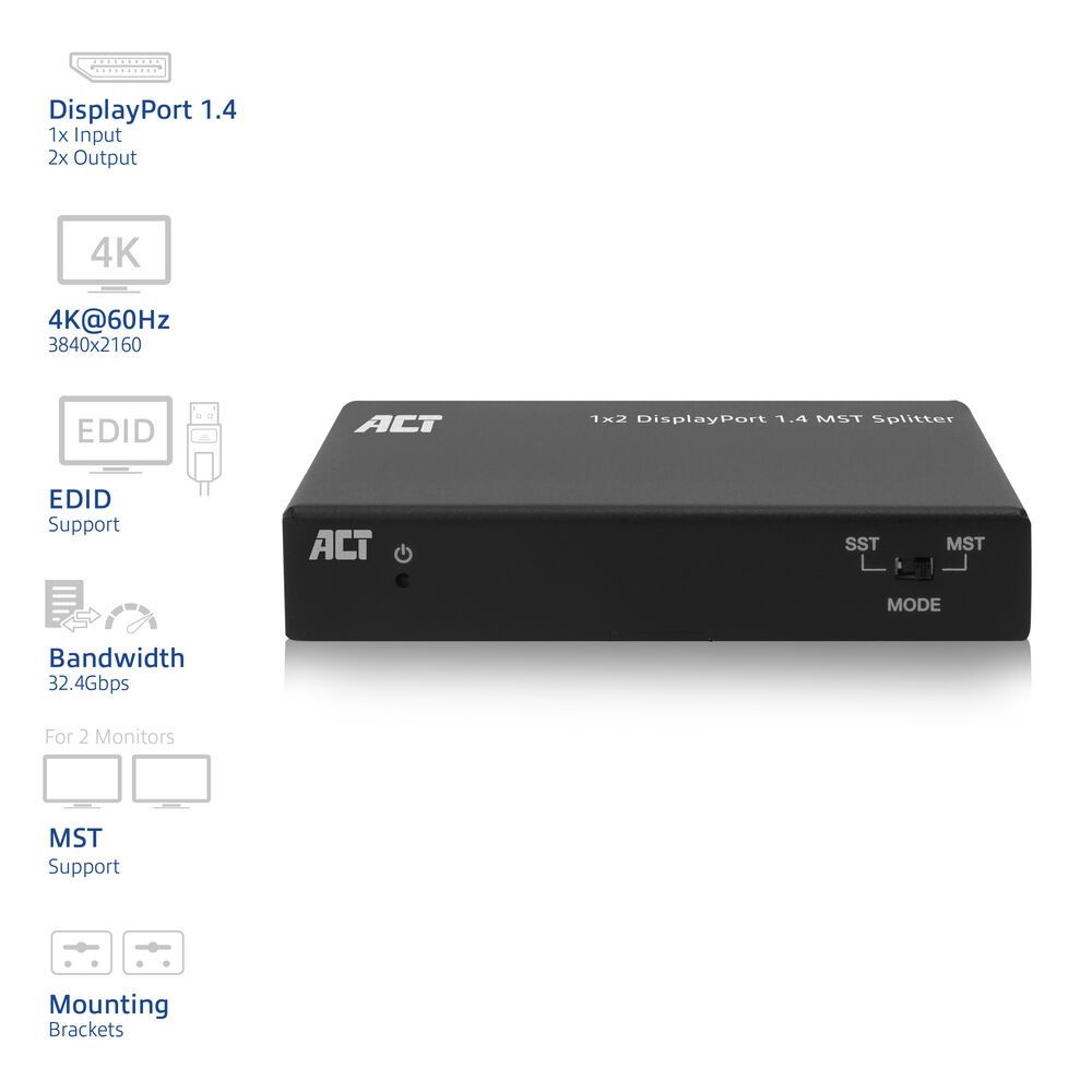 ACT AC7720 1x2 DisplayPort 1.4 MST Splitter