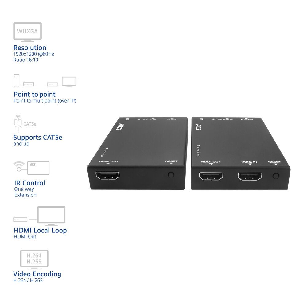 ACT AC7852 HDMI over IP Extender Set via CAT5e and up 150 meters