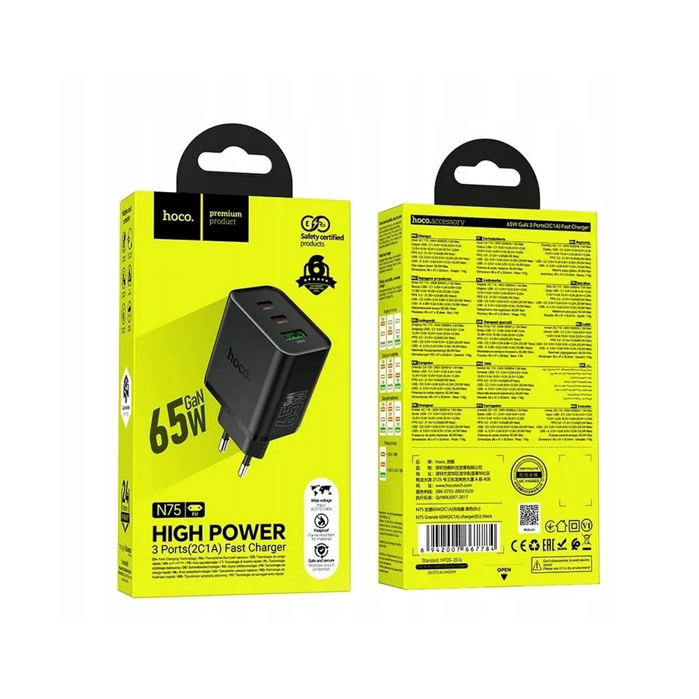 Hoco 65W univerzális hálózati töltő adapter Black
