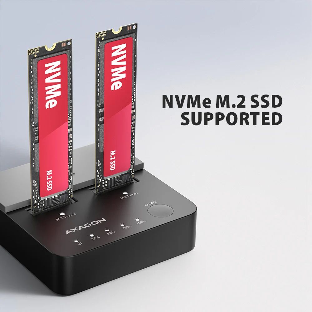 AXAGON ADSA-M2C22L USB-C 20Gbps docking station for 2× M.2 NVMe SSD with disk cloning function without PC