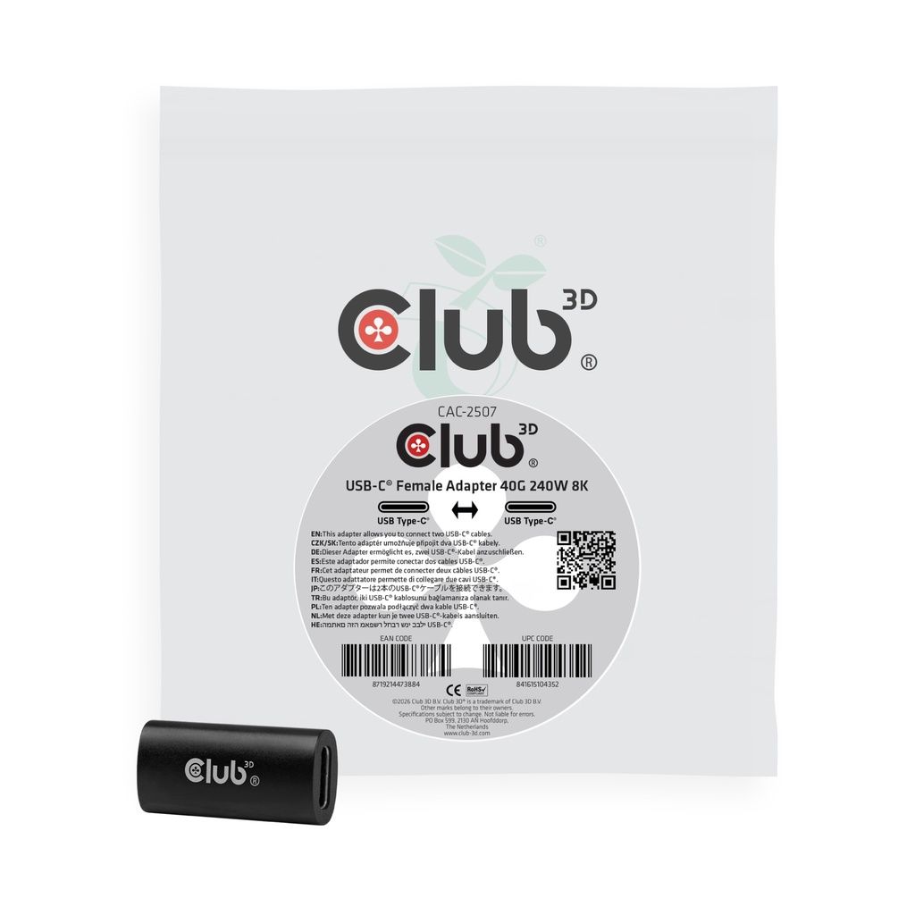 Club3D CAC-2507 USB-C Female Adapter 40G 240W 8K60Hz