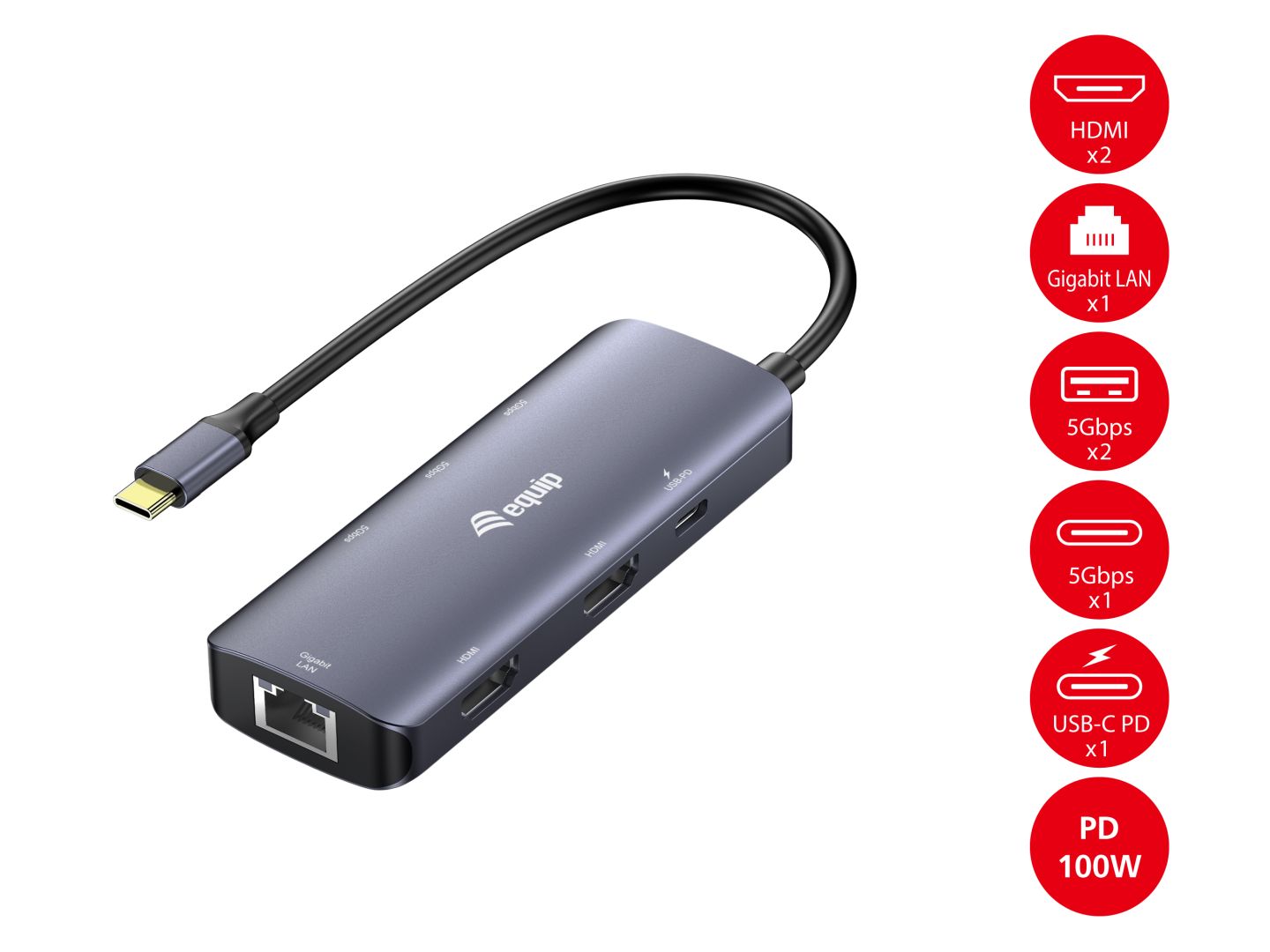 EQuip 133501 USB-C 7-in-1 MST Multifunctional Adapter Grey