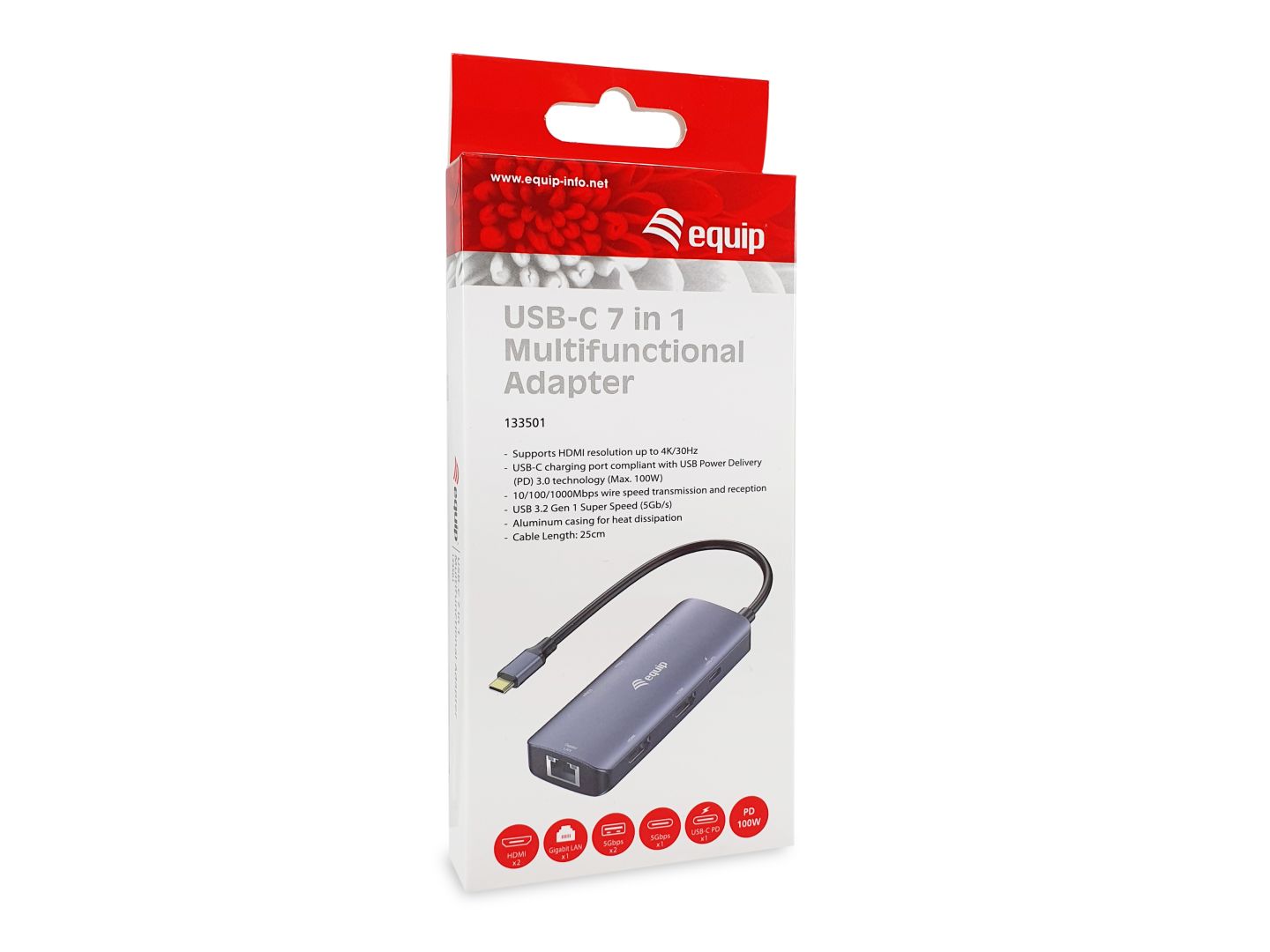 EQuip 133501 USB-C 7-in-1 MST Multifunctional Adapter Grey