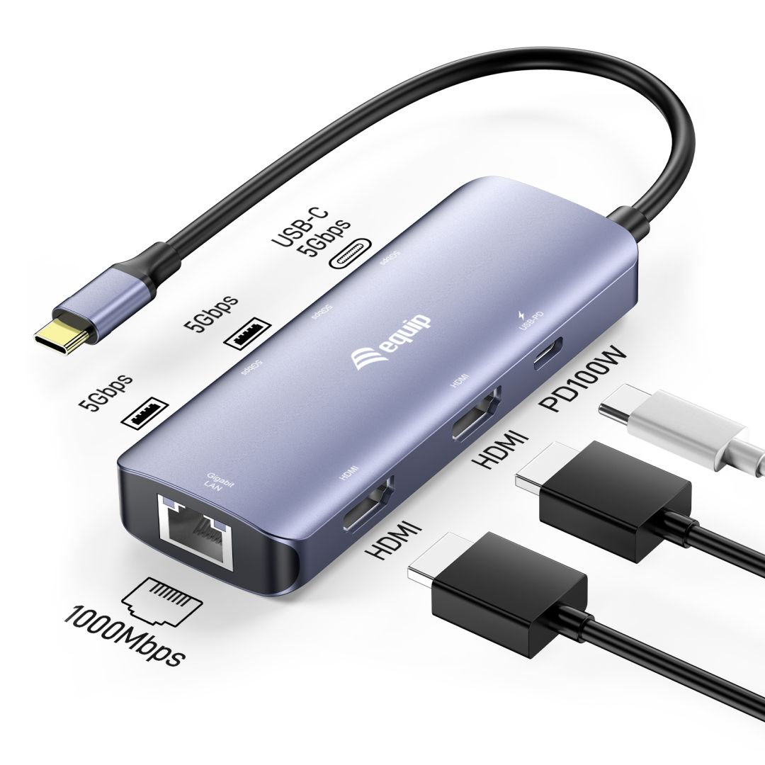 EQuip 133501 USB-C 7-in-1 MST Multifunctional Adapter Grey