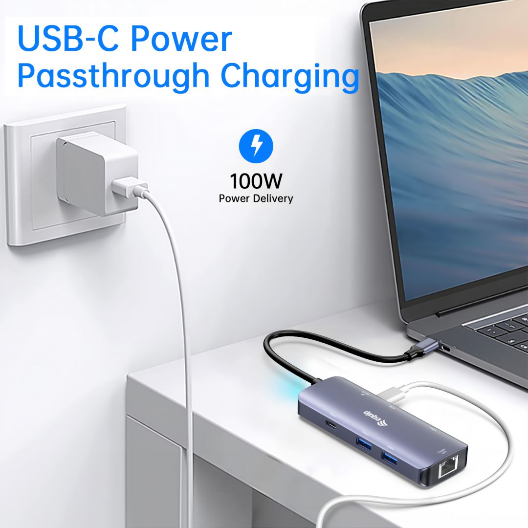 EQuip 133501 USB-C 7-in-1 MST Multifunctional Adapter Grey