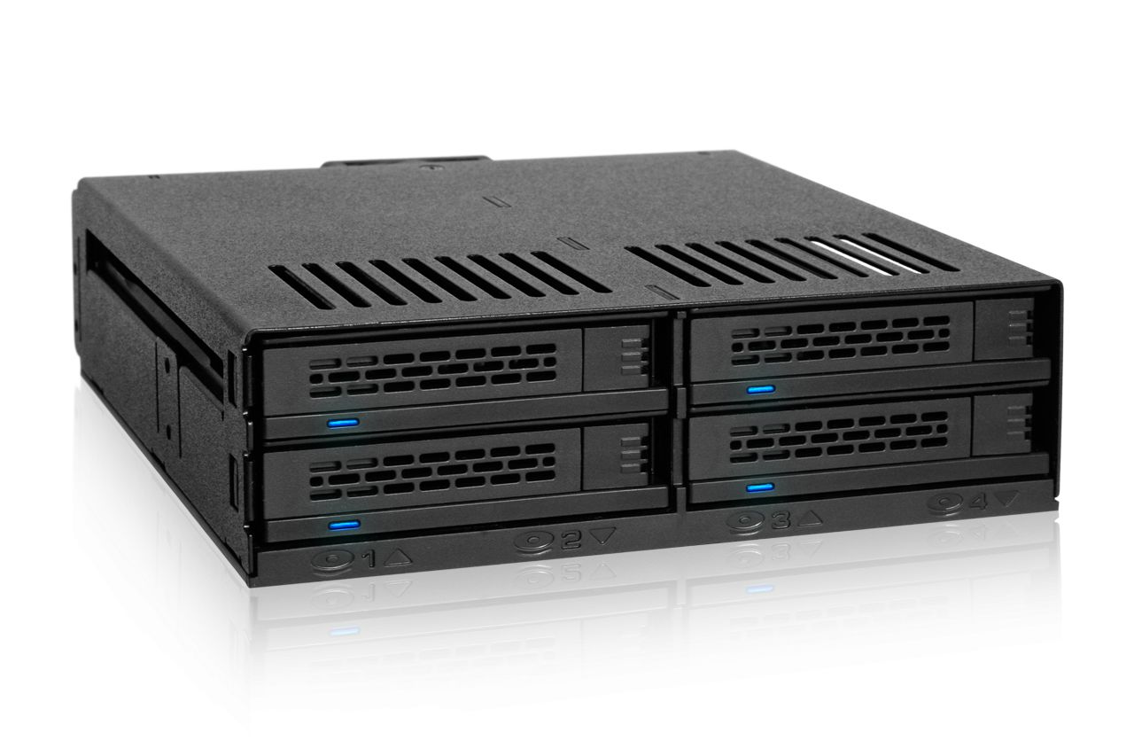 IcyDock ExpressCage MB324SP-1B 4 Bay 2.5” SATA/SAS HDD SSD Hot-Swap Mobile Rack Enclosure with Tool-Less SSD Mounting Tray for 5.25” Drive Bay (4 x SATA 7pin)