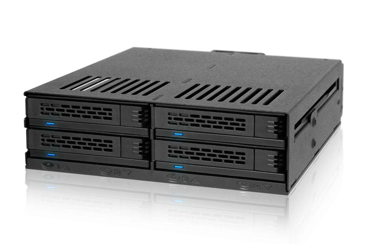 IcyDock ExpressCage MB324SP-1B 4 Bay 2.5” SATA/SAS HDD SSD Hot-Swap Mobile Rack Enclosure with Tool-Less SSD Mounting Tray for 5.25” Drive Bay (4 x SATA 7pin)