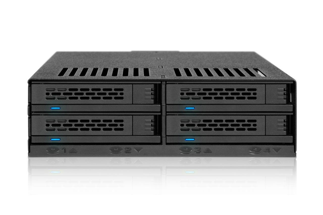 IcyDock ExpressCage MB324SP-1B 4 Bay 2.5” SATA/SAS HDD SSD Hot-Swap Mobile Rack Enclosure with Tool-Less SSD Mounting Tray for 5.25” Drive Bay (4 x SATA 7pin)