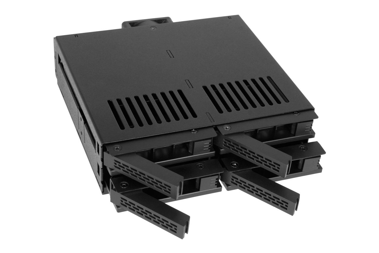 IcyDock ExpressCage MB324SP-1B 4 Bay 2.5” SATA/SAS HDD SSD Hot-Swap Mobile Rack Enclosure with Tool-Less SSD Mounting Tray for 5.25” Drive Bay (4 x SATA 7pin)