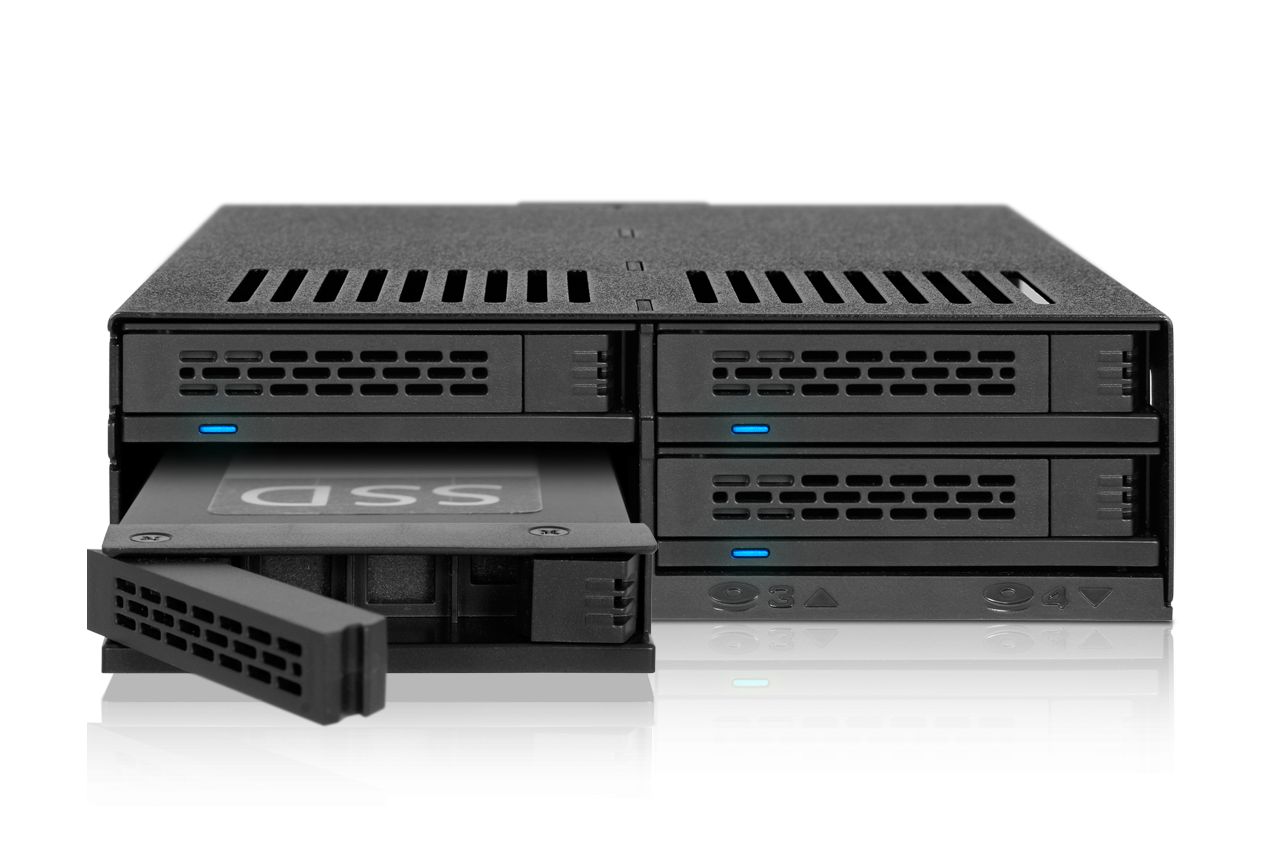 IcyDock ExpressCage MB324SP-1B 4 Bay 2.5” SATA/SAS HDD SSD Hot-Swap Mobile Rack Enclosure with Tool-Less SSD Mounting Tray for 5.25” Drive Bay (4 x SATA 7pin)