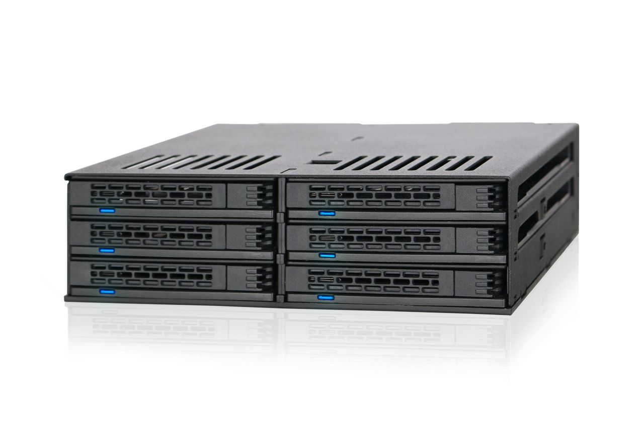 IcyDock ExpressCage MB326SP-1B 6-Bay 2.5” SATA/SAS SSD/HDD Hot-Swap Mobile Rack Enclosure with Tool-Less SSD Mounting System for 5.25” Drive Bay (6 x SATA 7pin)