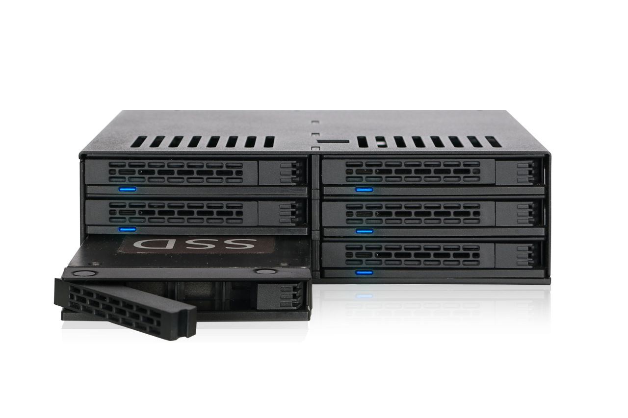 IcyDock ExpressCage MB326SP-1B 6-Bay 2.5” SATA/SAS SSD/HDD Hot-Swap Mobile Rack Enclosure with Tool-Less SSD Mounting System for 5.25” Drive Bay (6 x SATA 7pin)