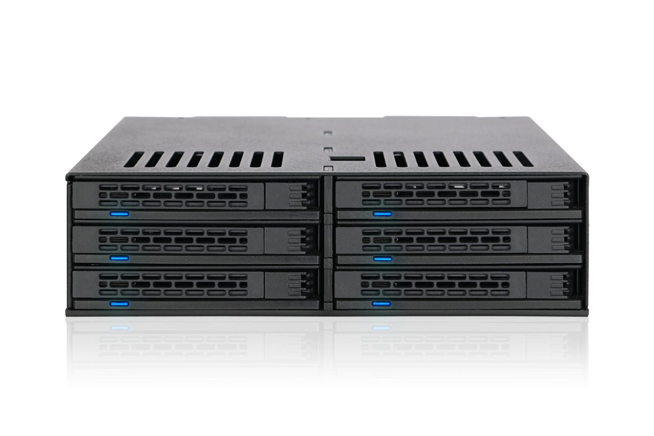 IcyDock ExpressCage MB326SP-1B 6-Bay 2.5” SATA/SAS SSD/HDD Hot-Swap Mobile Rack Enclosure with Tool-Less SSD Mounting System for 5.25” Drive Bay (6 x SATA 7pin)