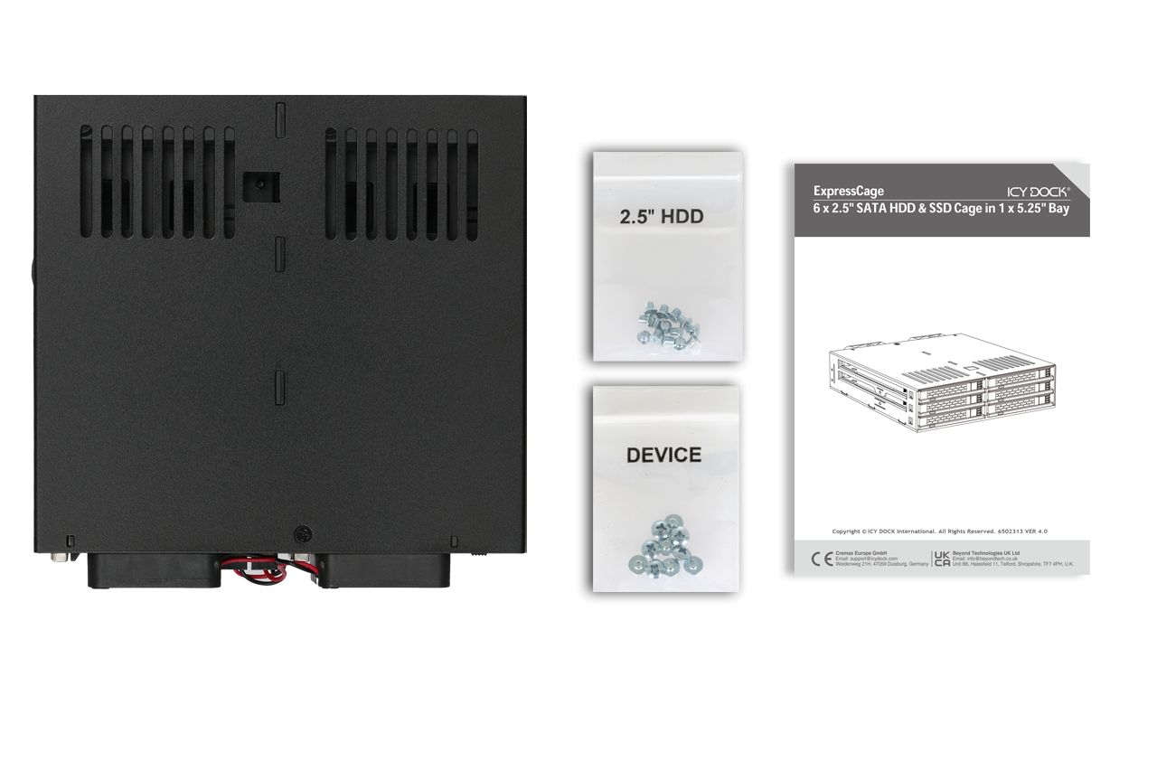 IcyDock ExpressCage MB326SP-1B 6-Bay 2.5” SATA/SAS SSD/HDD Hot-Swap Mobile Rack Enclosure with Tool-Less SSD Mounting System for 5.25” Drive Bay (6 x SATA 7pin)