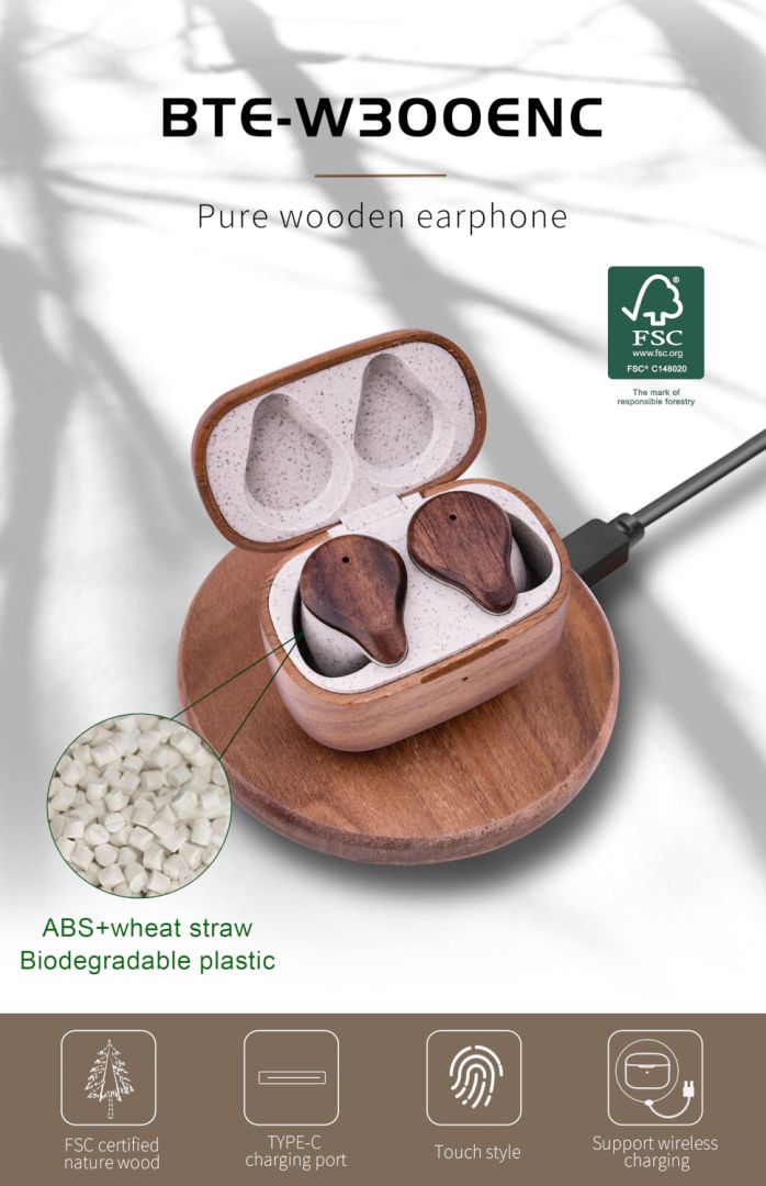 Akai Bamboo Bluetooth Headset Wood