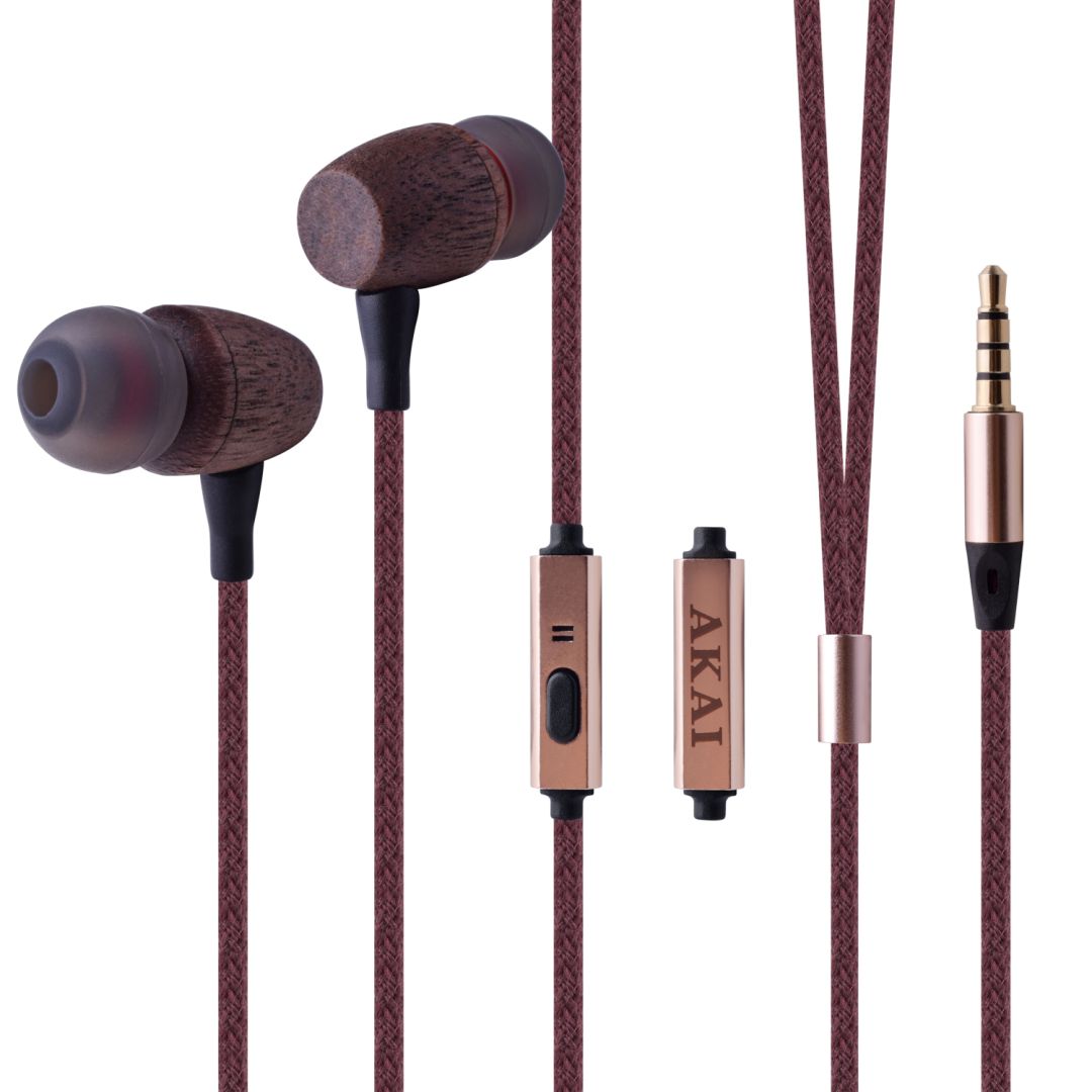 Akai Bamboo Wired Headset Wood