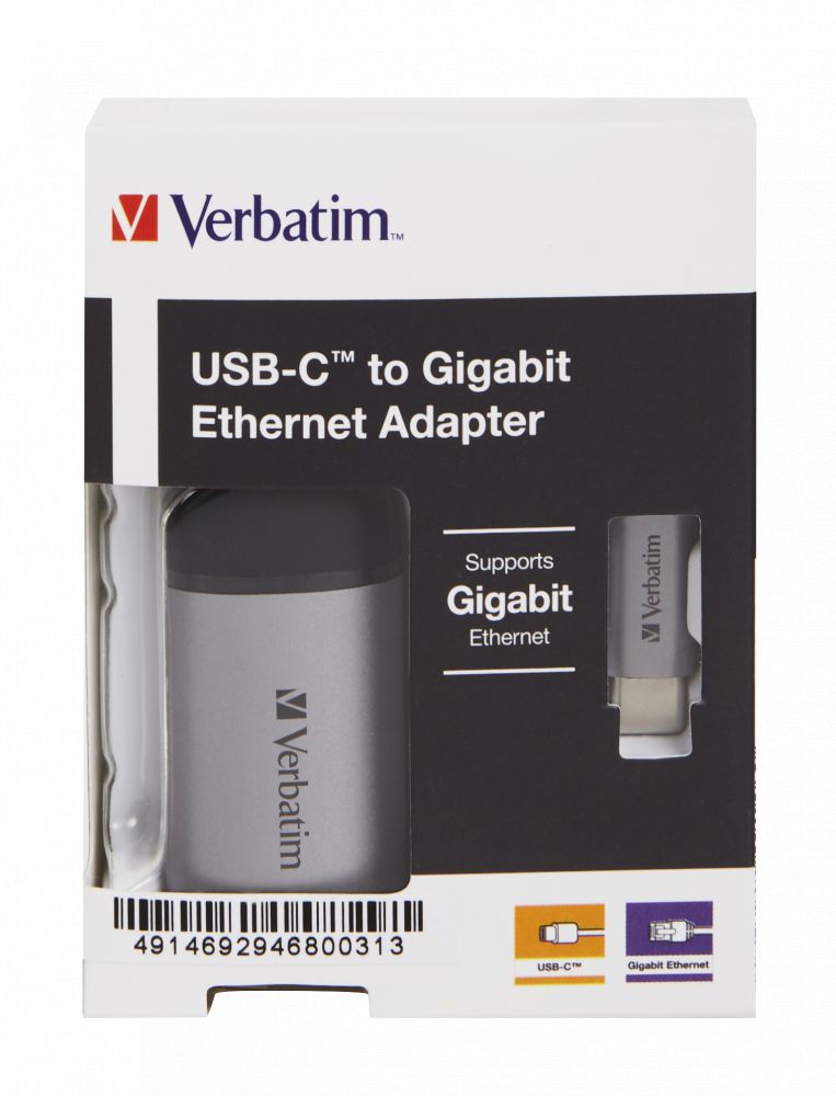 Verbatim USB-C to Gigabit Ethernet Adapter Aluminium/Black