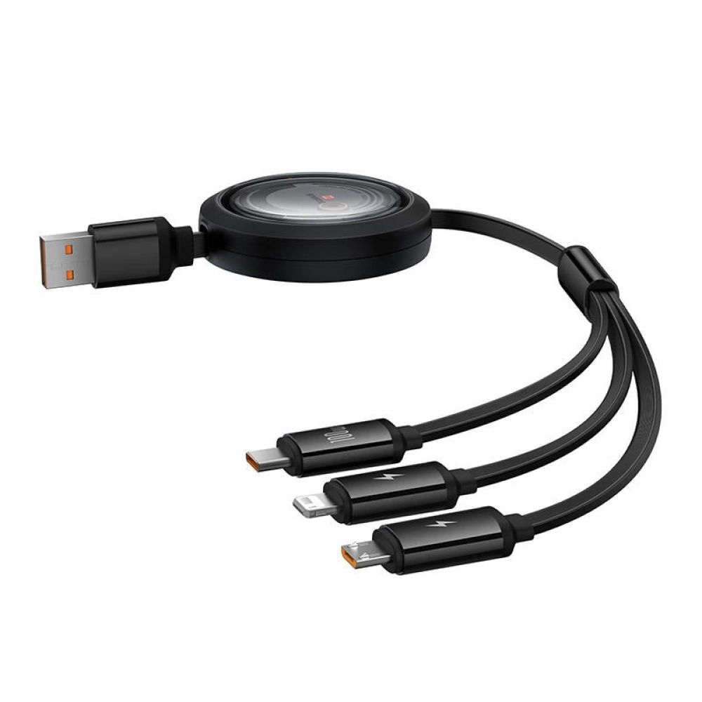 Baseus Free2Draw Crystal USB-A - USB-C+Micro+Lightning 1,1m Black