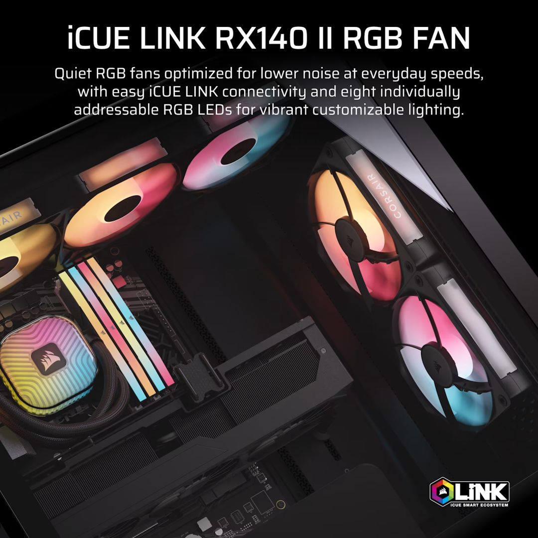 Corsair iCUE LINK RX140 II RGB PWM PC Fan Expansion Black