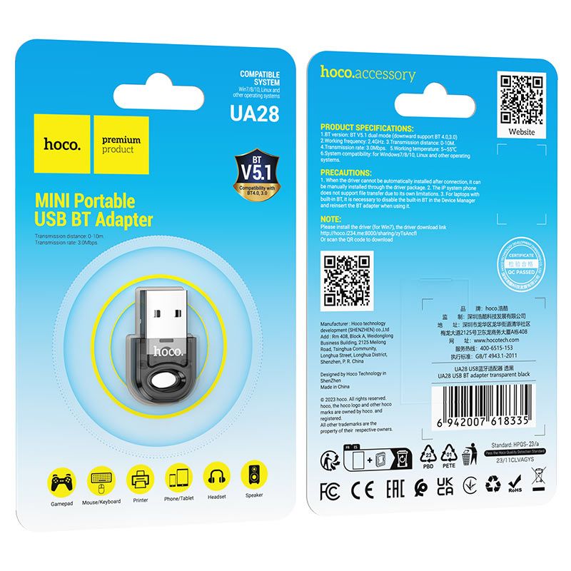 Hoco UA28 Portable USB-A BT adapter