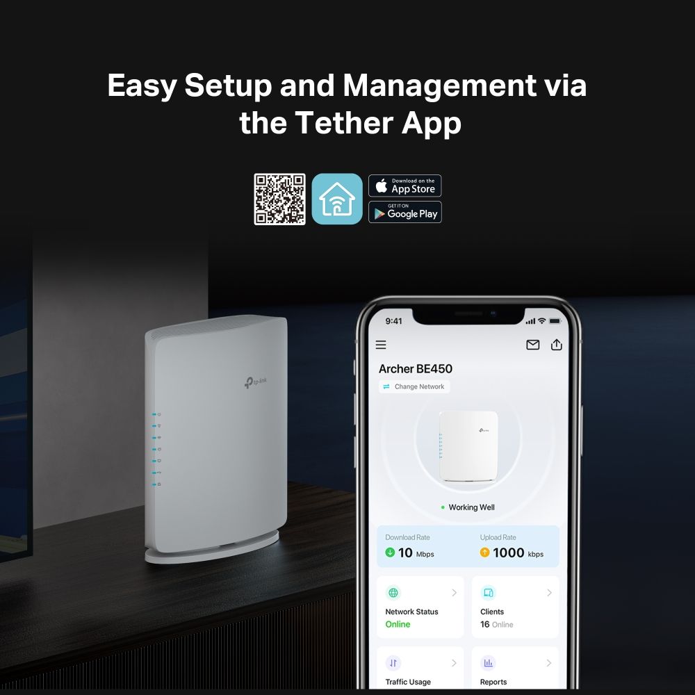 TP-Link Archer BE450 BE7200 Dual-Band Wi-Fi 7 Router