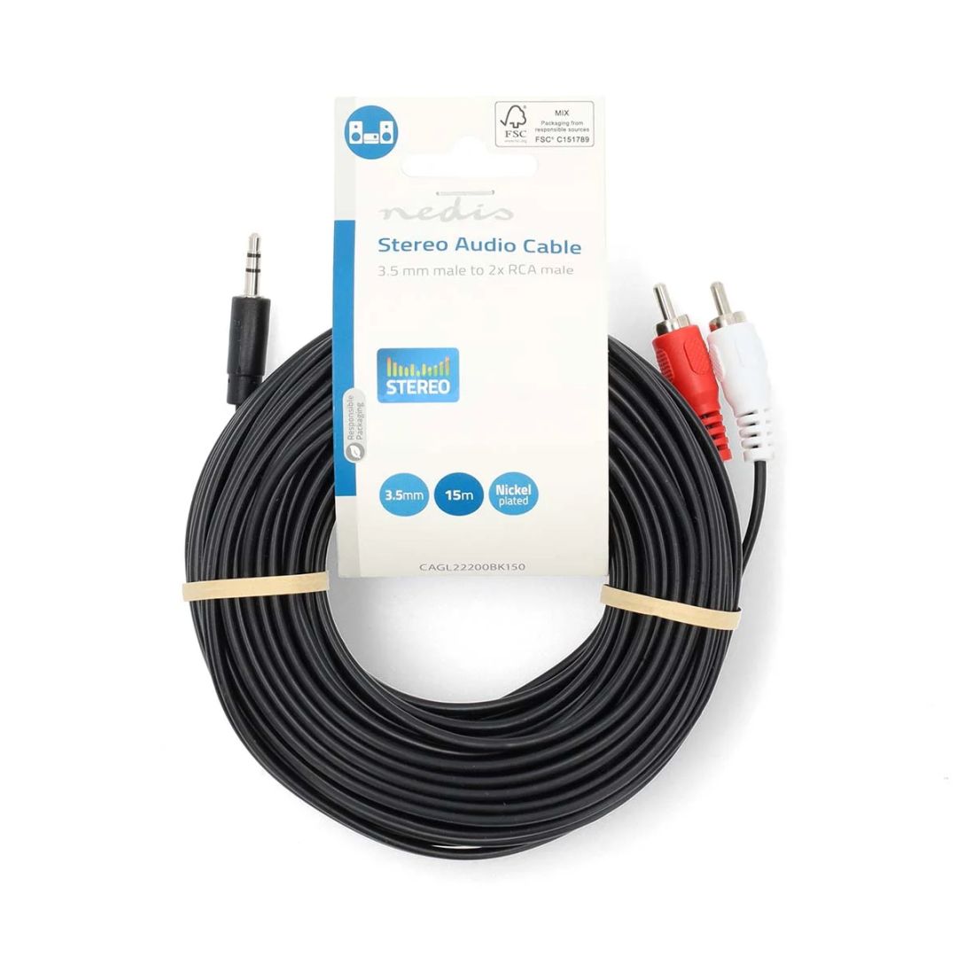 Nedis 3.5mm Male to 2x RCA Male Stereo Audio Cable 15m Black