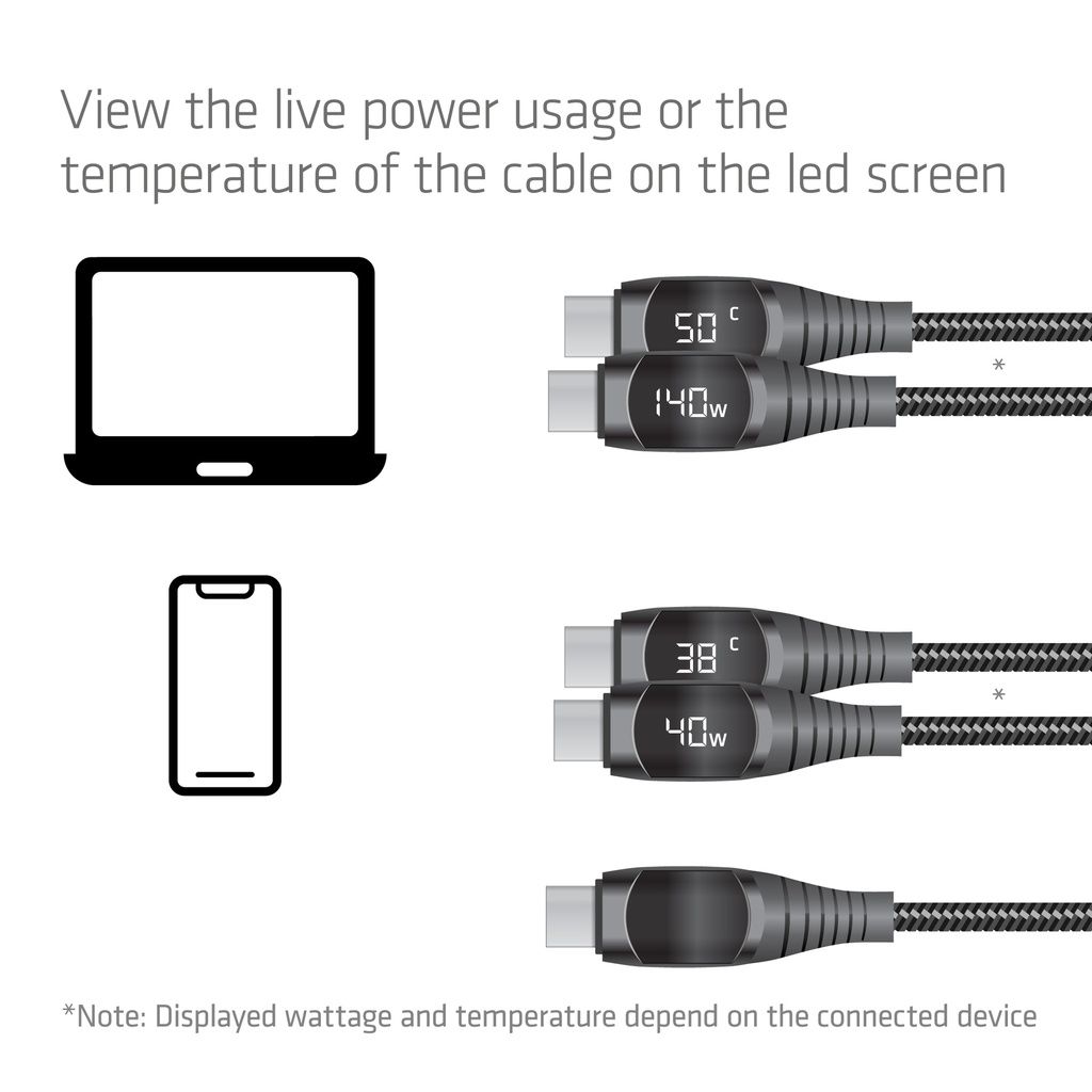 Club3D CAC-2508 USB-C Safe Cable with Power Meter 240W No Data 2m Black
