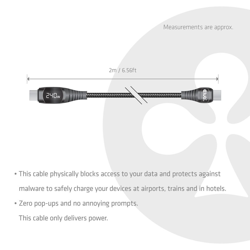 Club3D CAC-2508 USB-C Safe Cable with Power Meter 240W No Data 2m Black