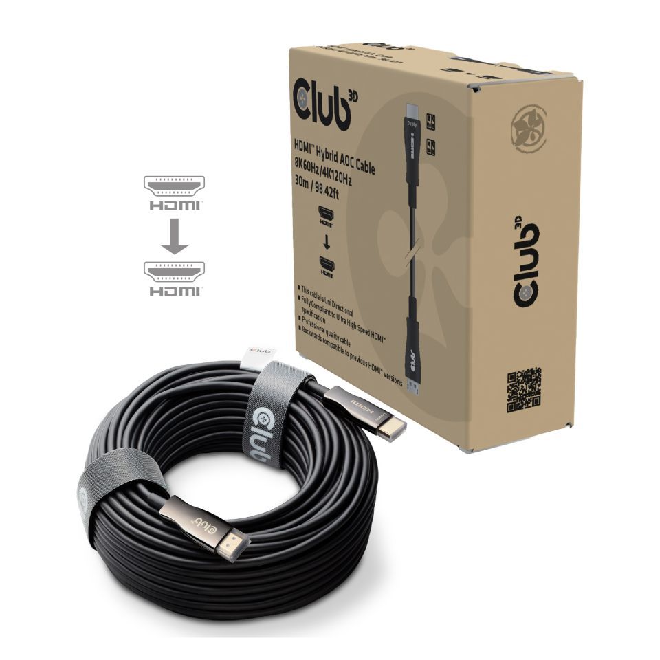 Club3D HDMI Hybrid AOC Cable 8K60Hz/4K120Hz 30m Black
