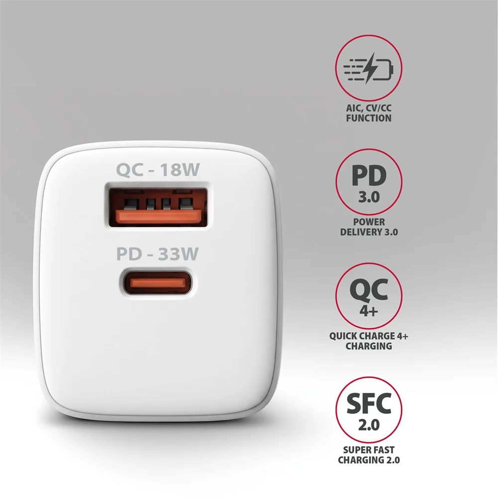 AXAGON ACU-PQ33W GaN Wall Charger 33W for phones and tablets White
