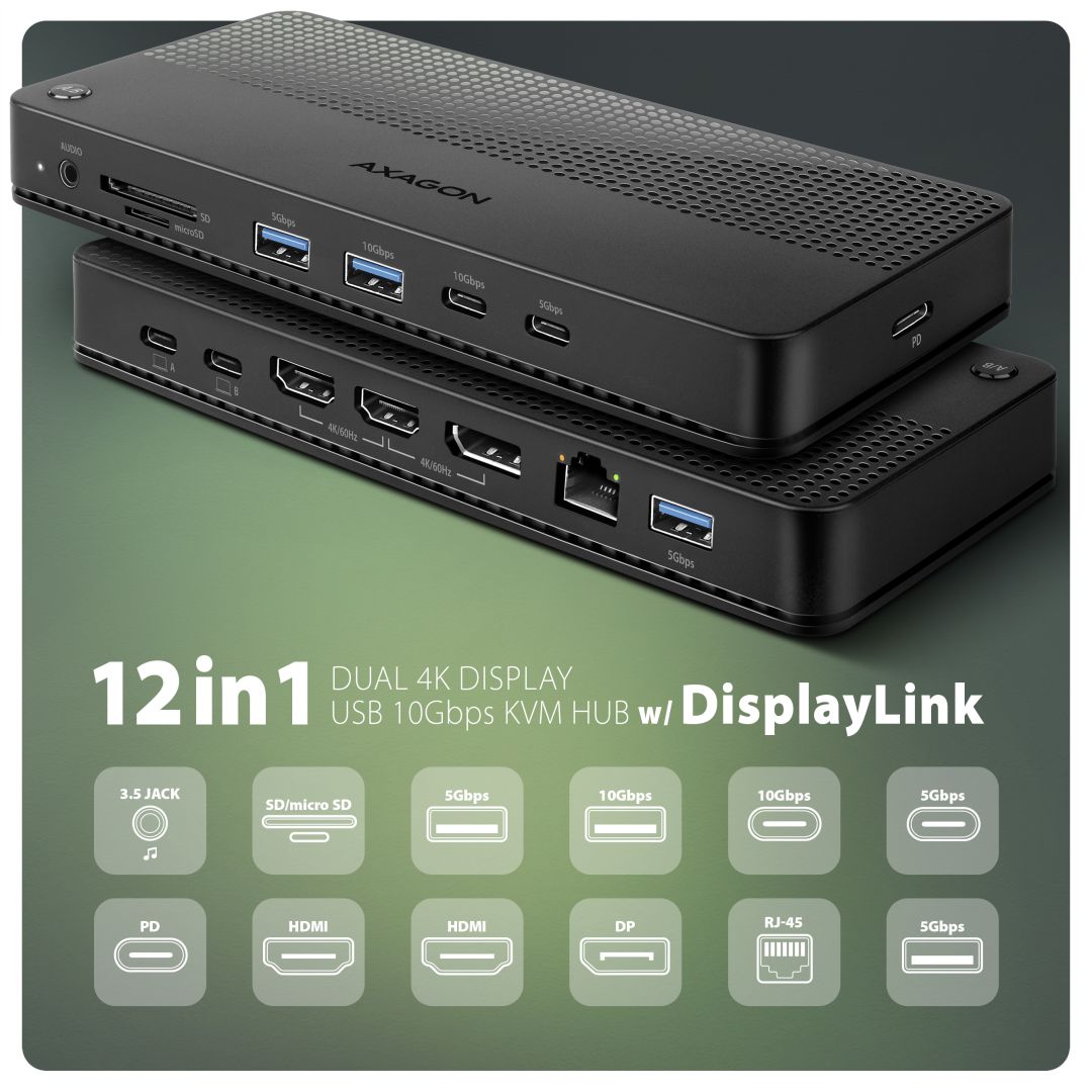 AXAGON HMC-DL-KVM 12in1 DisplayLink KVM Switch