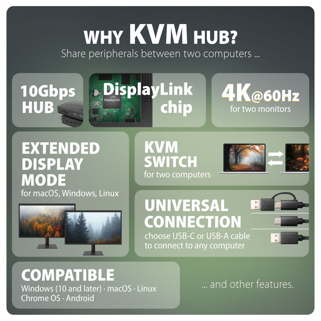 AXAGON HMC-DL-KVM 12in1 DisplayLink KVM Switch