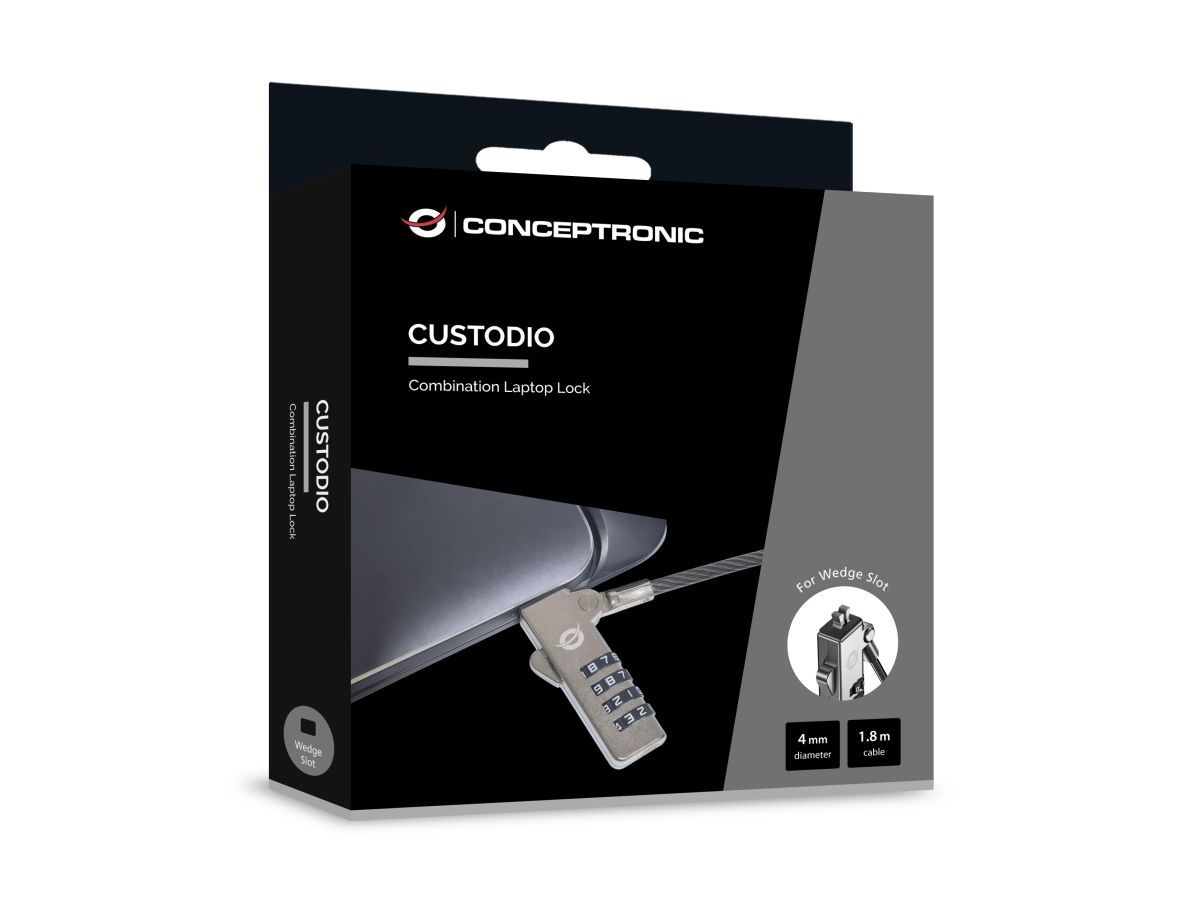 Conceptronic  CUSTODIO01BW Combination Laptop Lock 1,8m Black