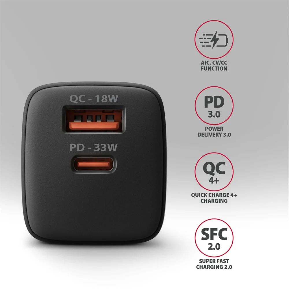 AXAGON ACU-PQ33 GaN Wall Charger 33W for phones and tablets Black