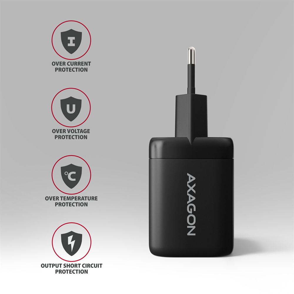 AXAGON ACU-PQ100 GaN Wall Charger 100W for laptops and phones Black