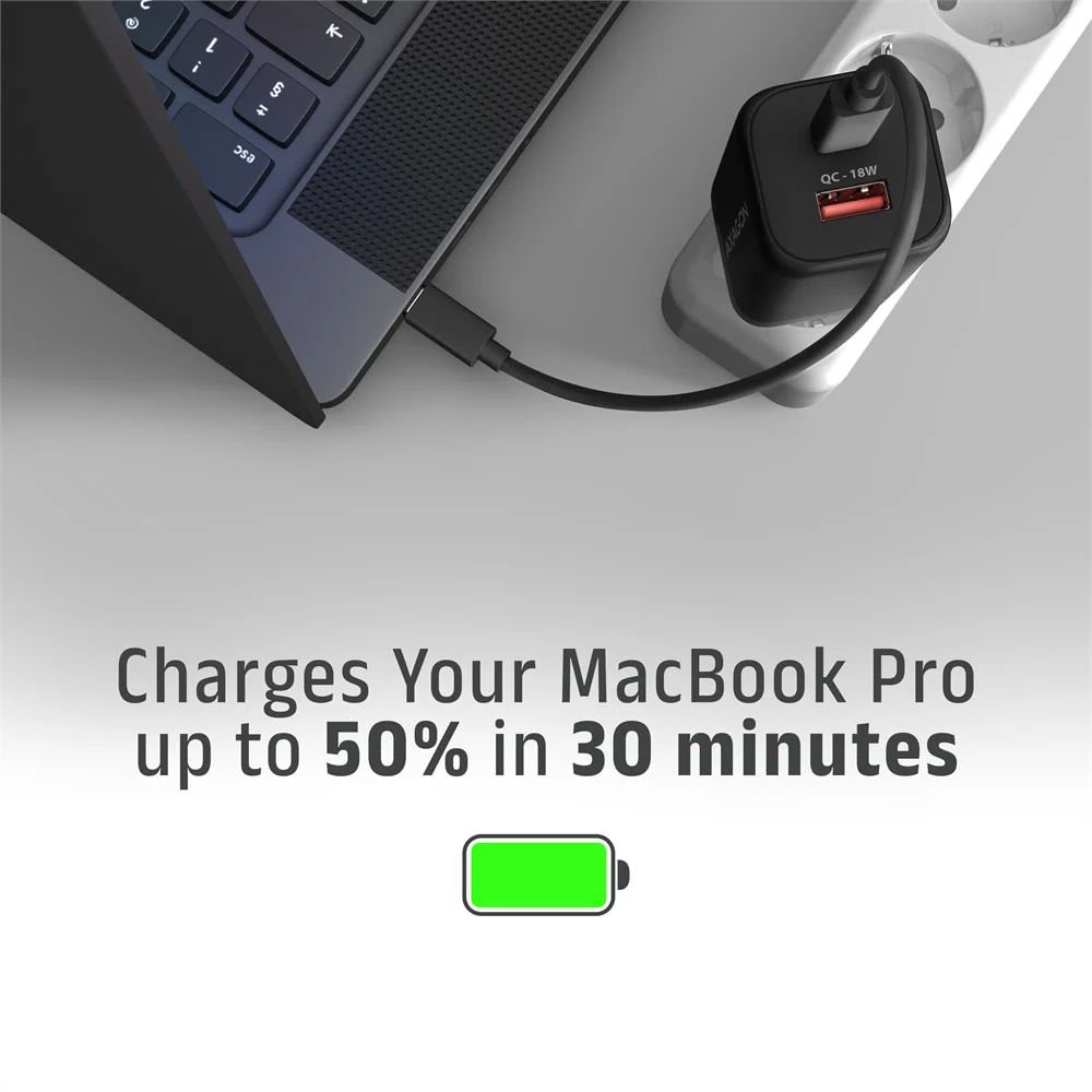 AXAGON ACU-PQ100 GaN Wall Charger 100W for laptops and phones Black
