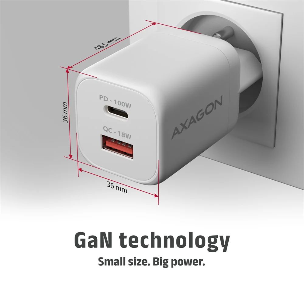 AXAGON ACU-PQ100W GaN Wall Charger 100W for laptops and phones White