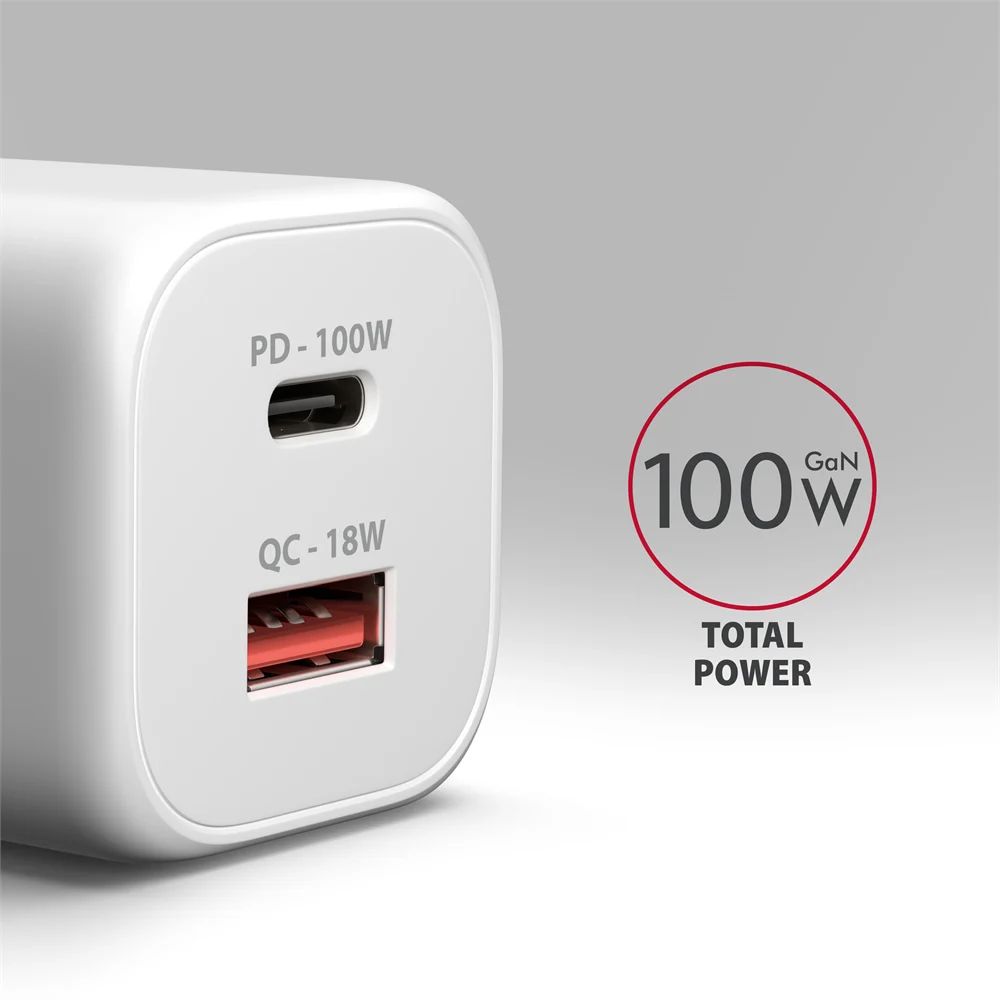 AXAGON ACU-PQ100W GaN Wall Charger 100W for laptops and phones White