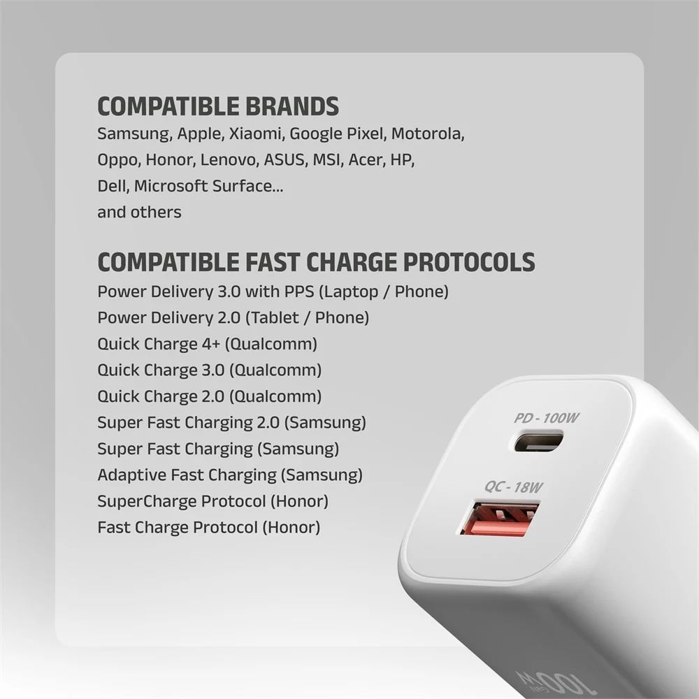 AXAGON ACU-PQ100W GaN Wall Charger 100W for laptops and phones White