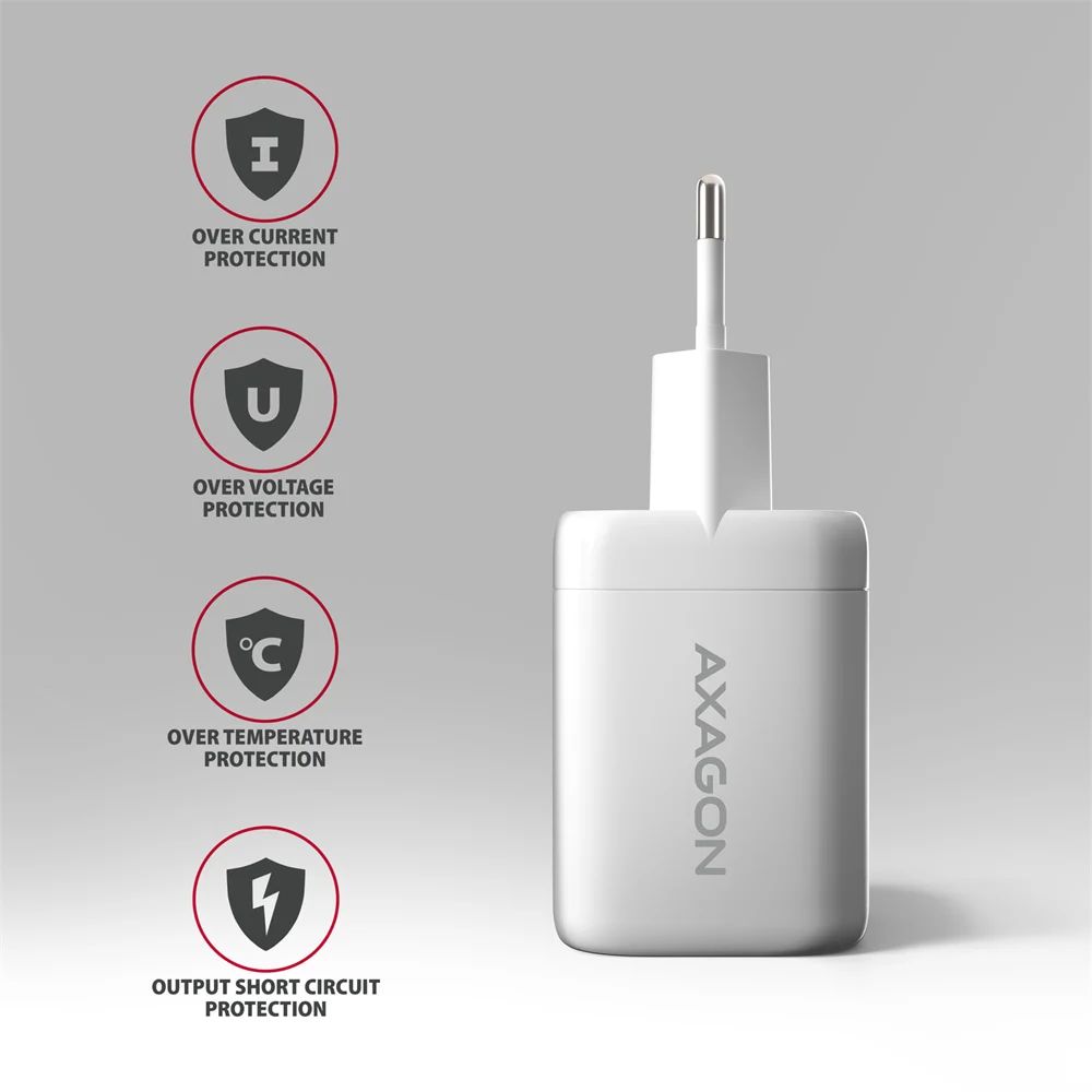 AXAGON ACU-PQ100W GaN Wall Charger 100W for laptops and phones White