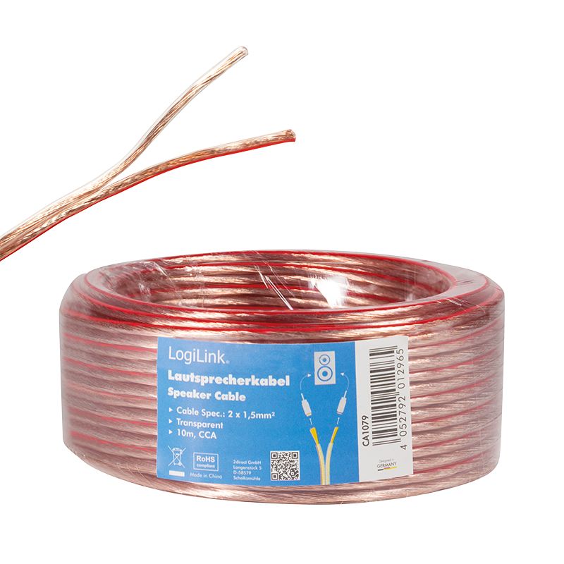 Logilink Audio speaker installation cable 2x1.5mm 10m Transparent
