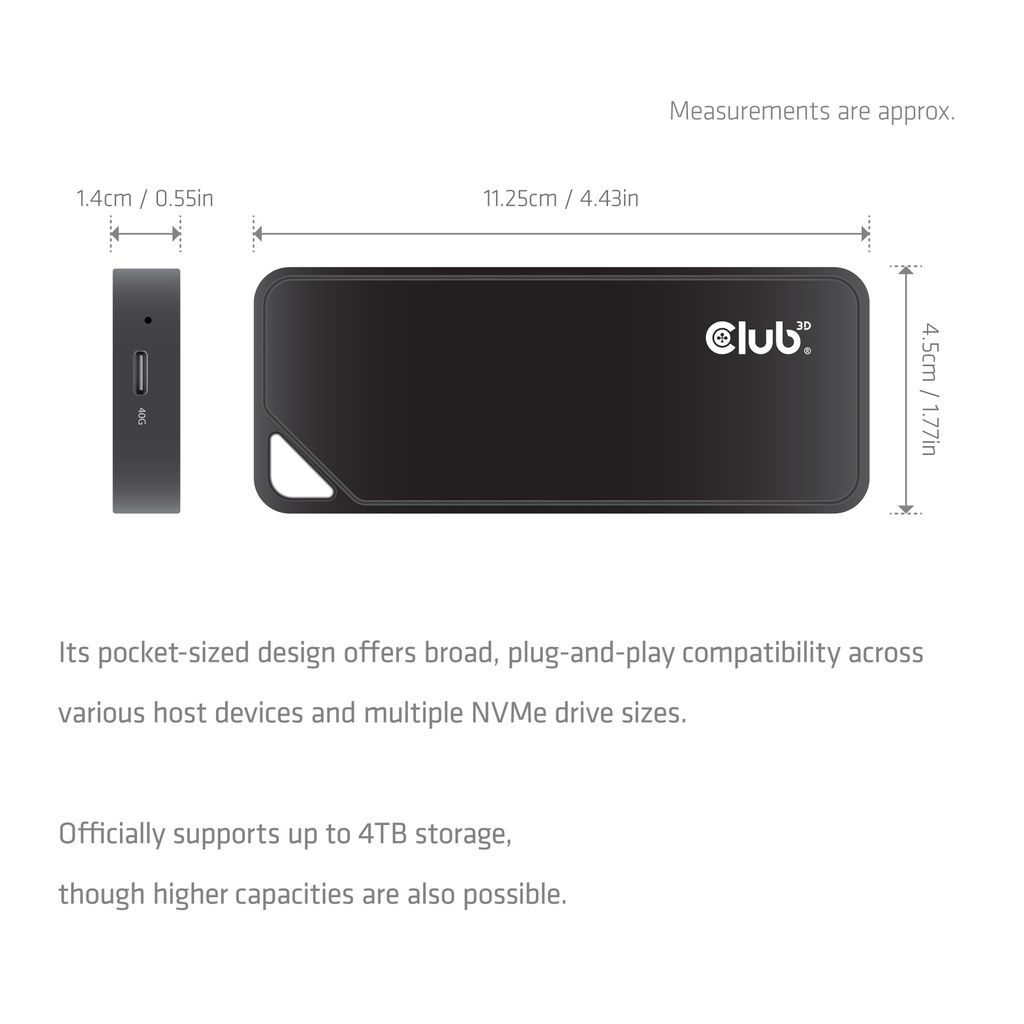 Club3D CAC-2510 M.2 SSD Enclosure with Cooling Fan NVMe USB4 40Gbps