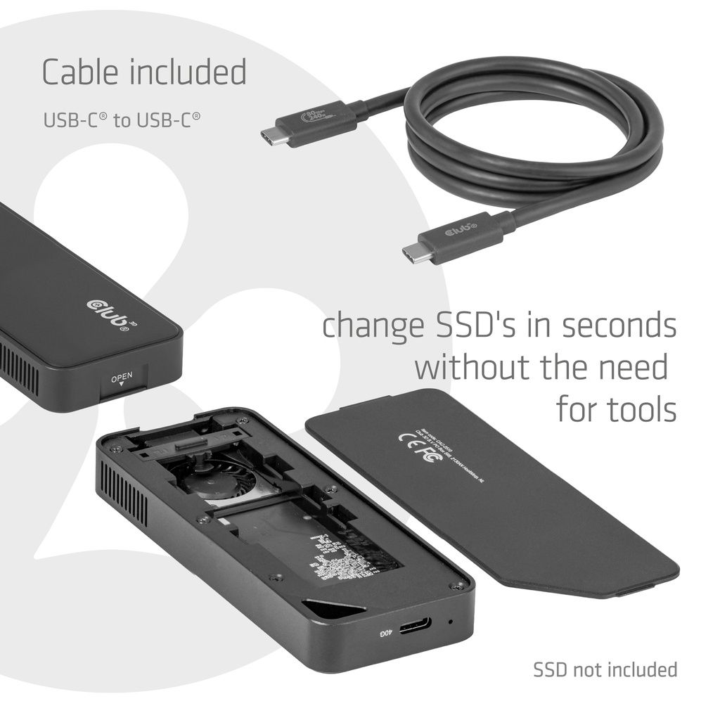 Club3D CAC-2510 M.2 SSD Enclosure with Cooling Fan NVMe USB4 40Gbps