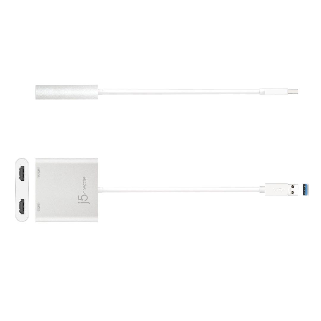 j5create JUA365 USB3.0 to Dual HDMI Multi-Monitor Adapter Silver