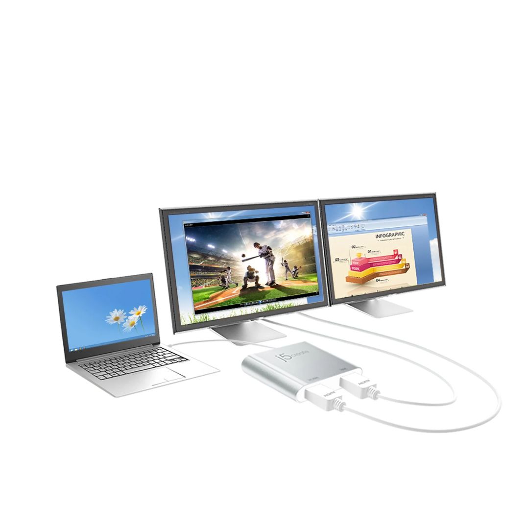 j5create JUA365 USB3.0 to Dual HDMI Multi-Monitor Adapter Silver