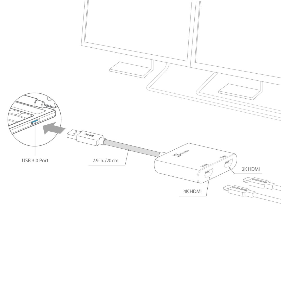 j5create JUA365 USB3.0 to Dual HDMI Multi-Monitor Adapter Silver