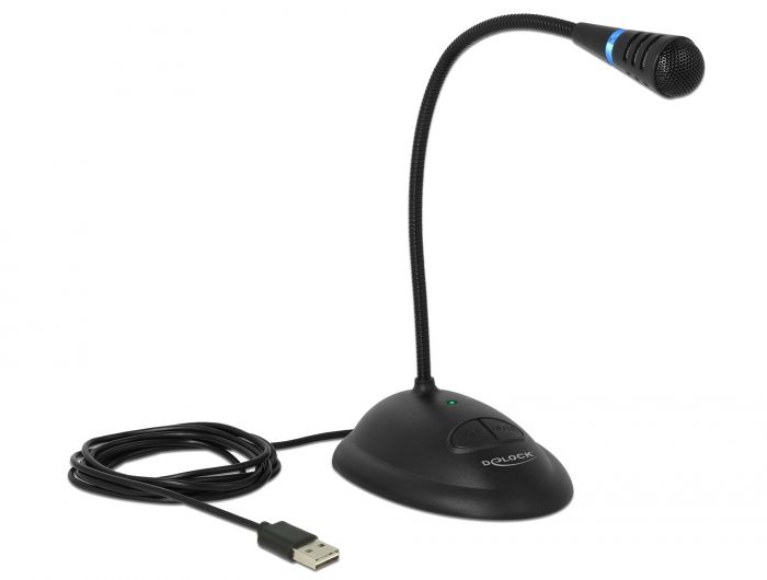 DeLock USB Gooseneck Microphone with base and mute + on / off button Black